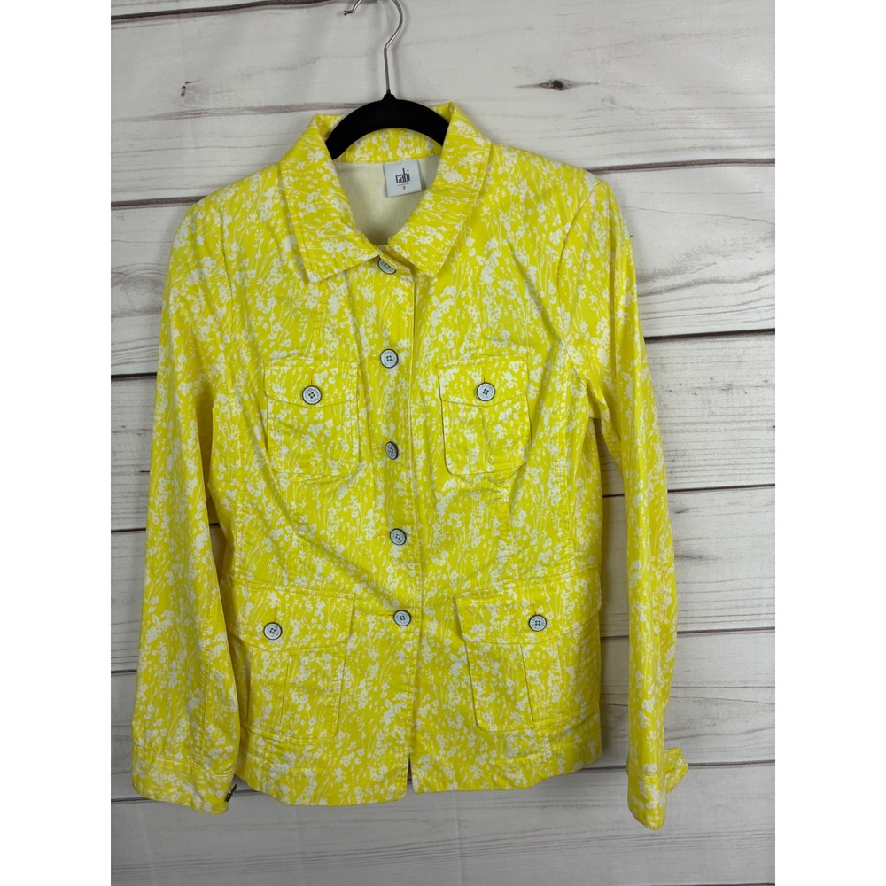 Cabi Yellow Floral‎ Mermaid Utility Jacket Small Button Front Pocketed Coat